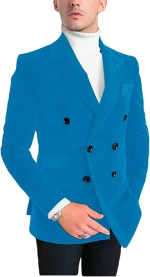 Mens Double Breasted Velvet Blazer Jacket Notch Lapel Dinner Coat Wedding Party Tuxedos Jacket Casual Wear