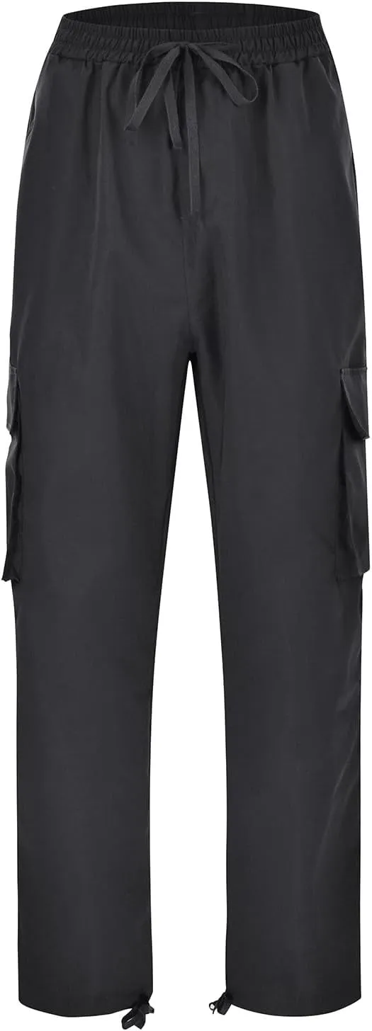 Mens Drawstring Cargo Pants Casual Solid Stretch Waist Sweatpants Athletic Running Tactical Trousers with Pockets
