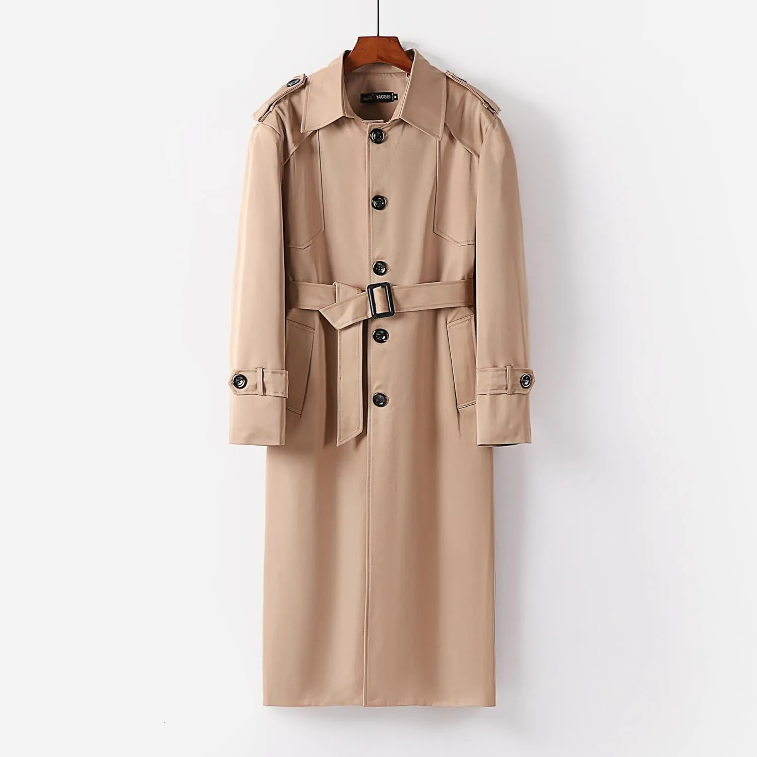 Men's Extra Long Trench Coat Casual Lapel Single-Breasted Coat Bussiness Work Plus Size Windbreaker