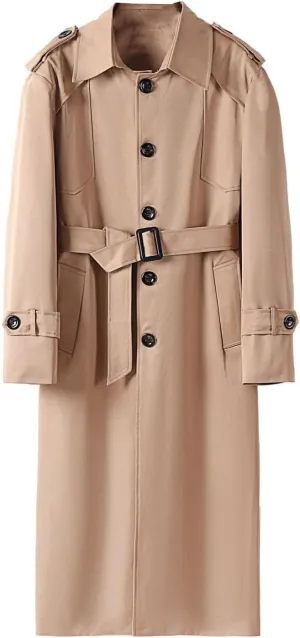 Men's Extra Long Trench Coat Casual Lapel Single-Breasted Coat Bussiness Work Plus Size Windbreaker
