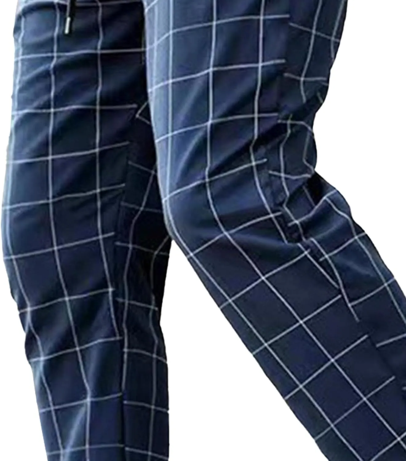 Mens Fashion Plaid Casual Feet Pants Skinny Pencil Jeans Tapered Pant Slim Fit Business Sports Pants