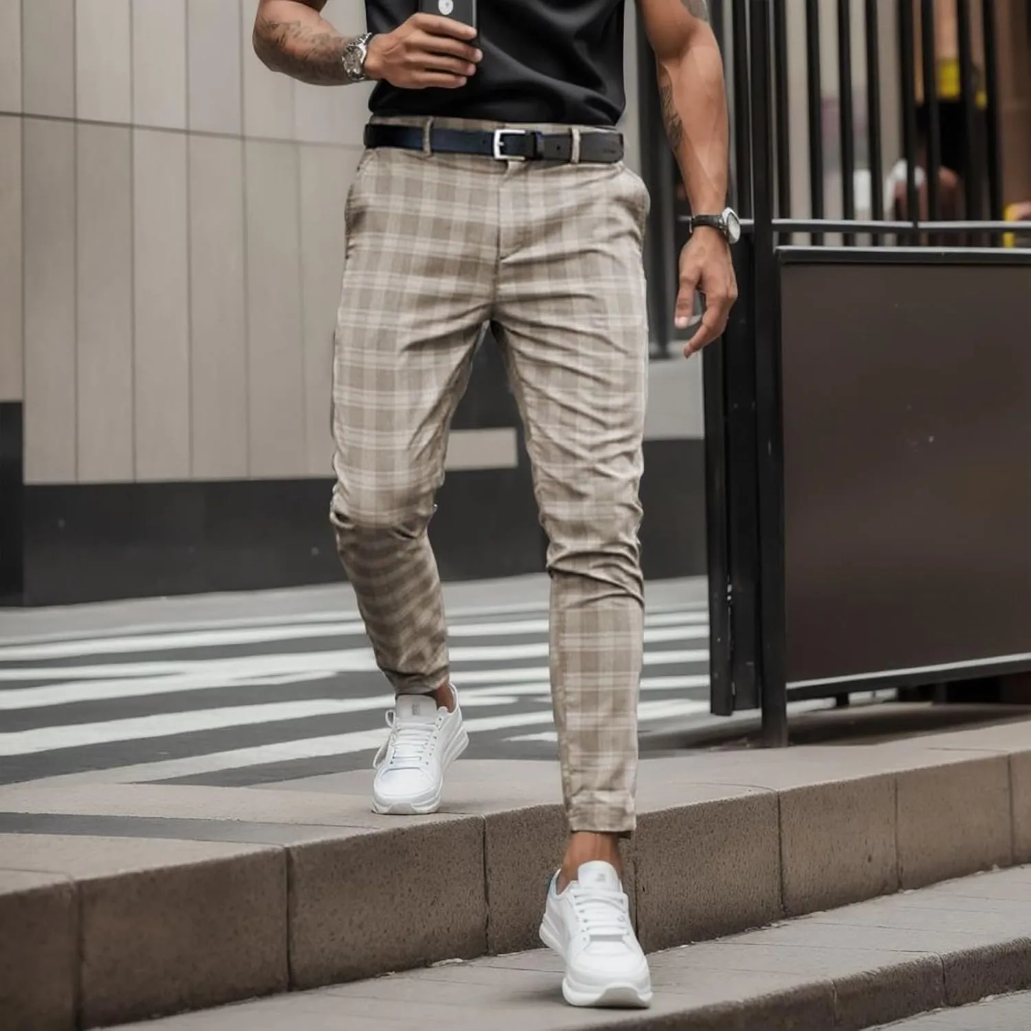Mens Fashion Stretch Dress Pants Slim Fit Skinny Chino Pants Casual Business Pants Golf Pant Solid Trousers Joggers