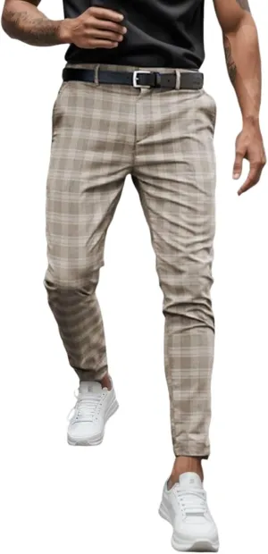 Mens Fashion Stretch Dress Pants Slim Fit Skinny Chino Pants Casual Business Pants Golf Pant Solid Trousers Joggers