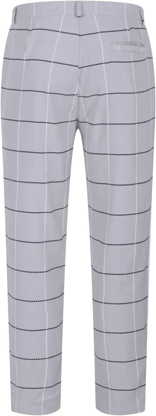 Mens Golf Pants Slim Fit Plaid Skinny Long Pants Casual Fashion Stretch Cotton Chino Pants with Pockets