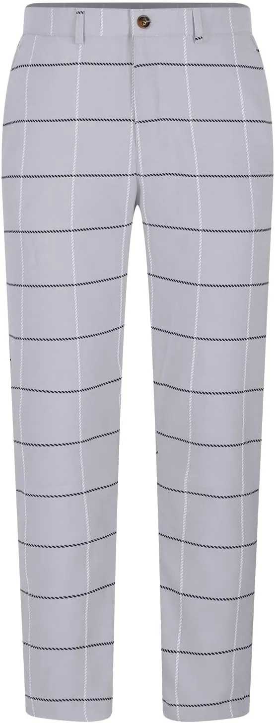 Mens Golf Pants Slim Fit Plaid Skinny Long Pants Casual Fashion Stretch Cotton Chino Pants with Pockets