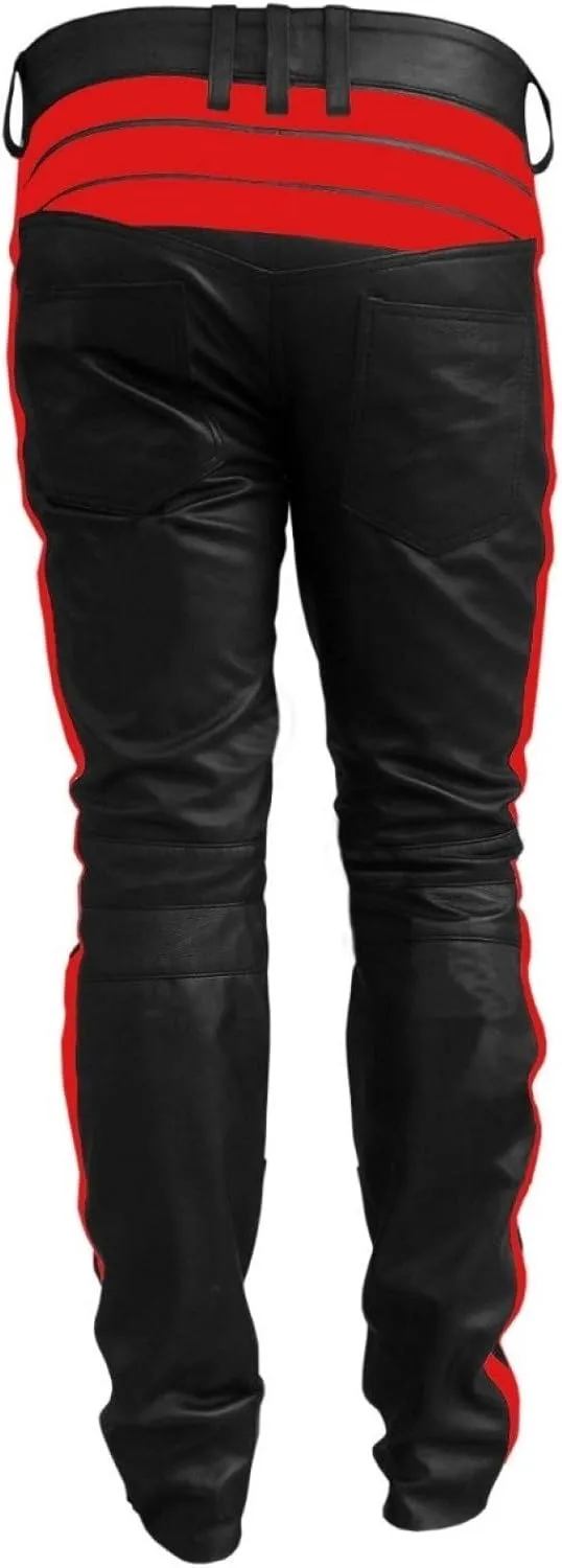 Mens HOT Style Motorcycle Bikers Real Leather Pants Jeans Trouser