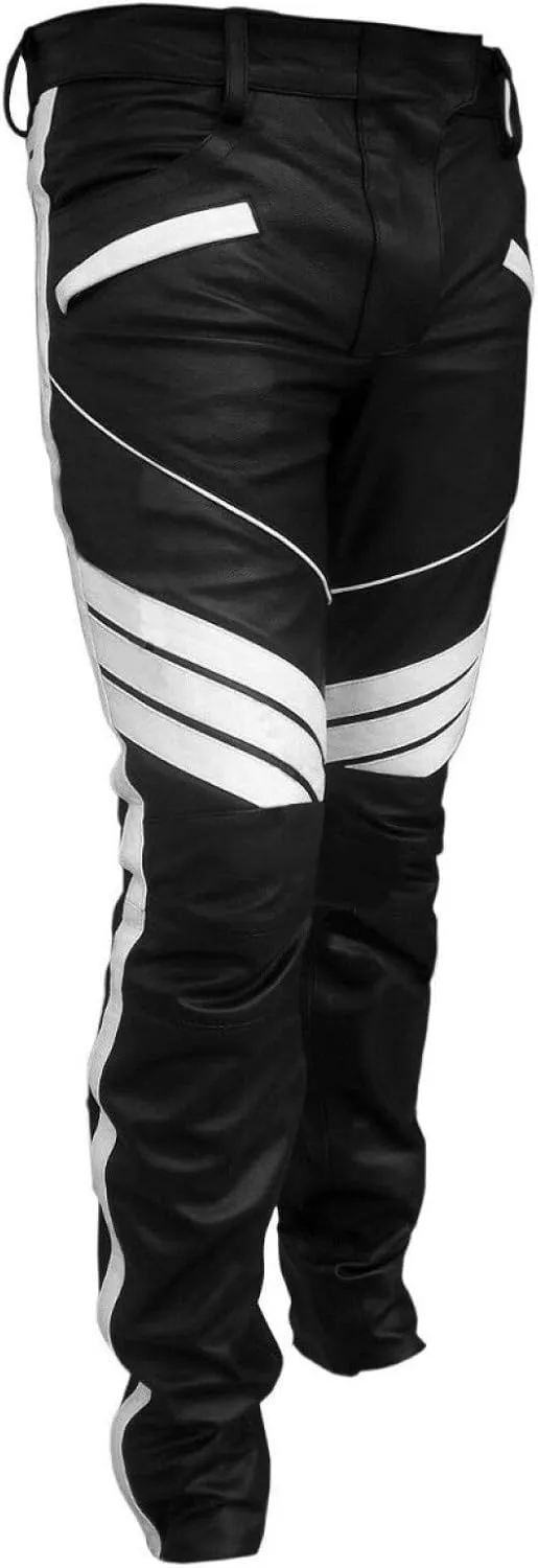 Mens HOT Style Motorcycle Bikers Real Leather Pants Jeans Trouser