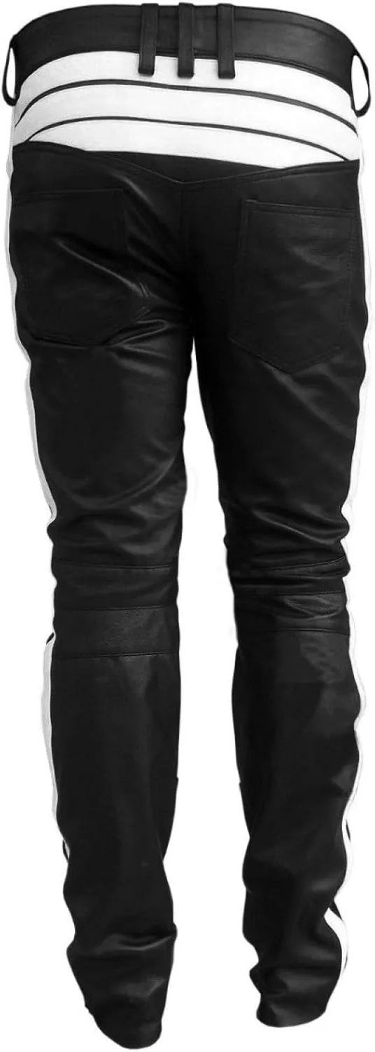 Mens HOT Style Motorcycle Bikers Real Leather Pants Jeans Trouser