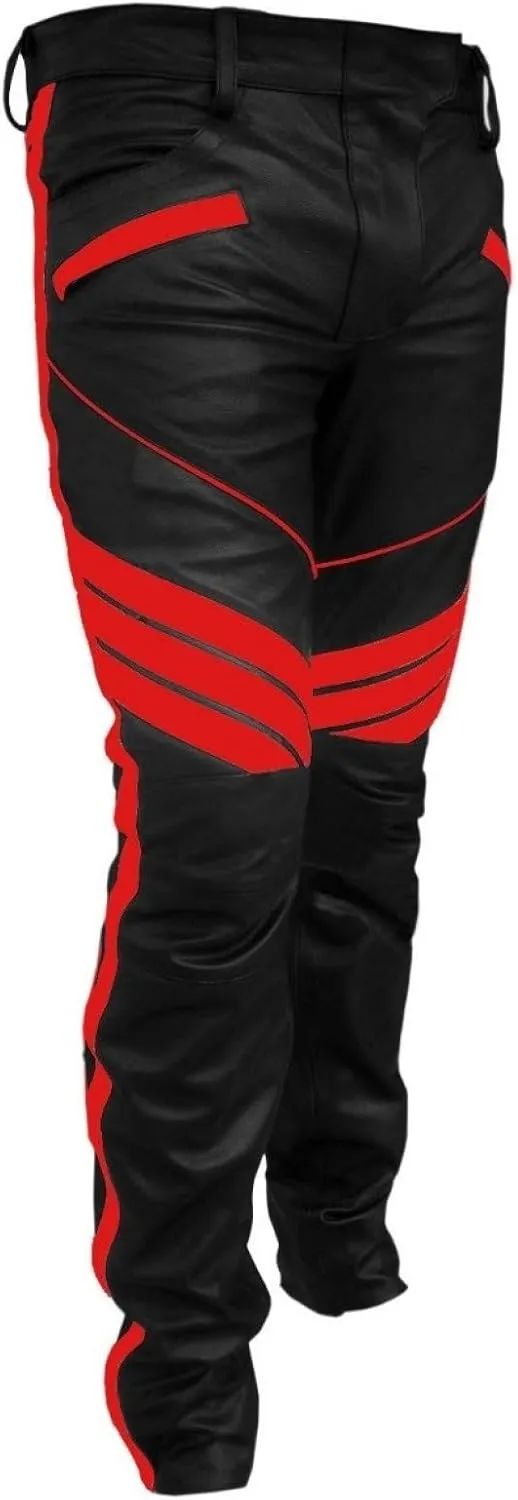 Mens HOT Style Motorcycle Bikers Real Leather Pants Jeans Trouser