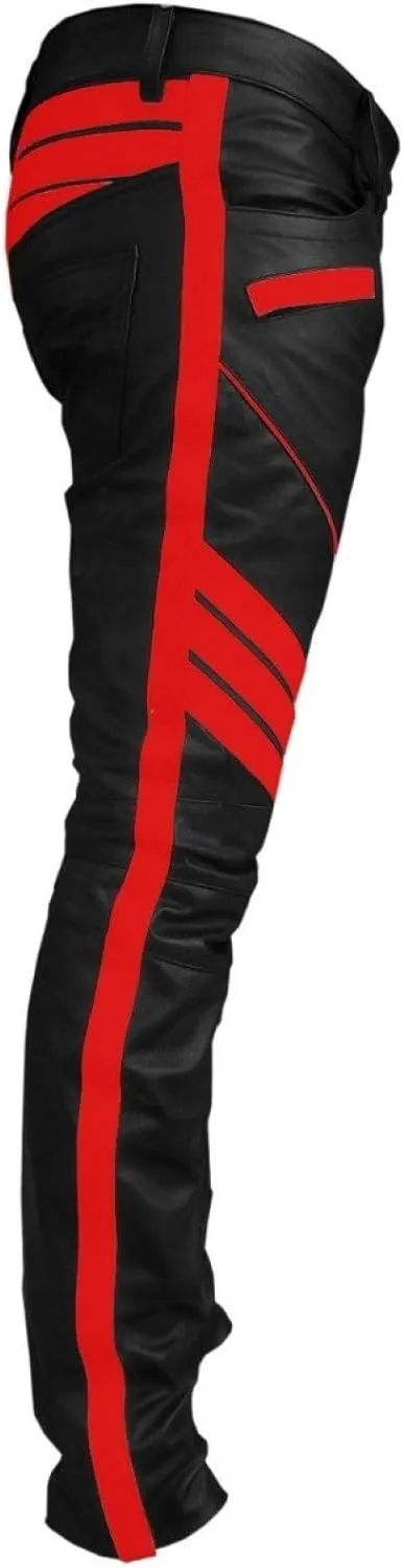 Mens HOT Style Motorcycle Bikers Real Leather Pants Jeans Trouser