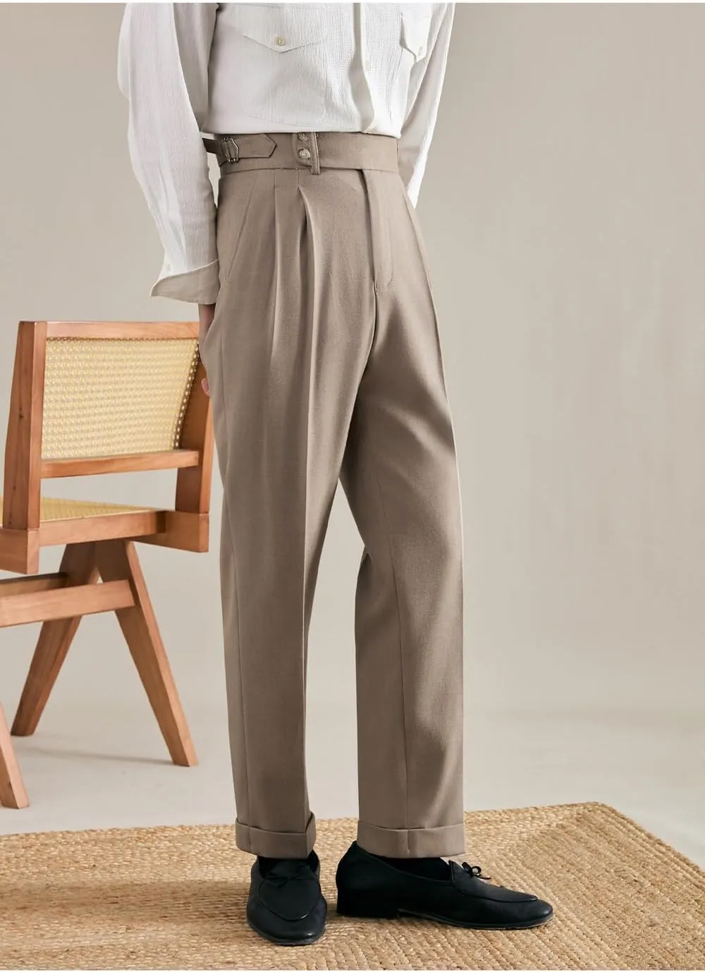 Mens Pants Classic Gurkha Lightweight Flat Front Pants Casual Work Trousers