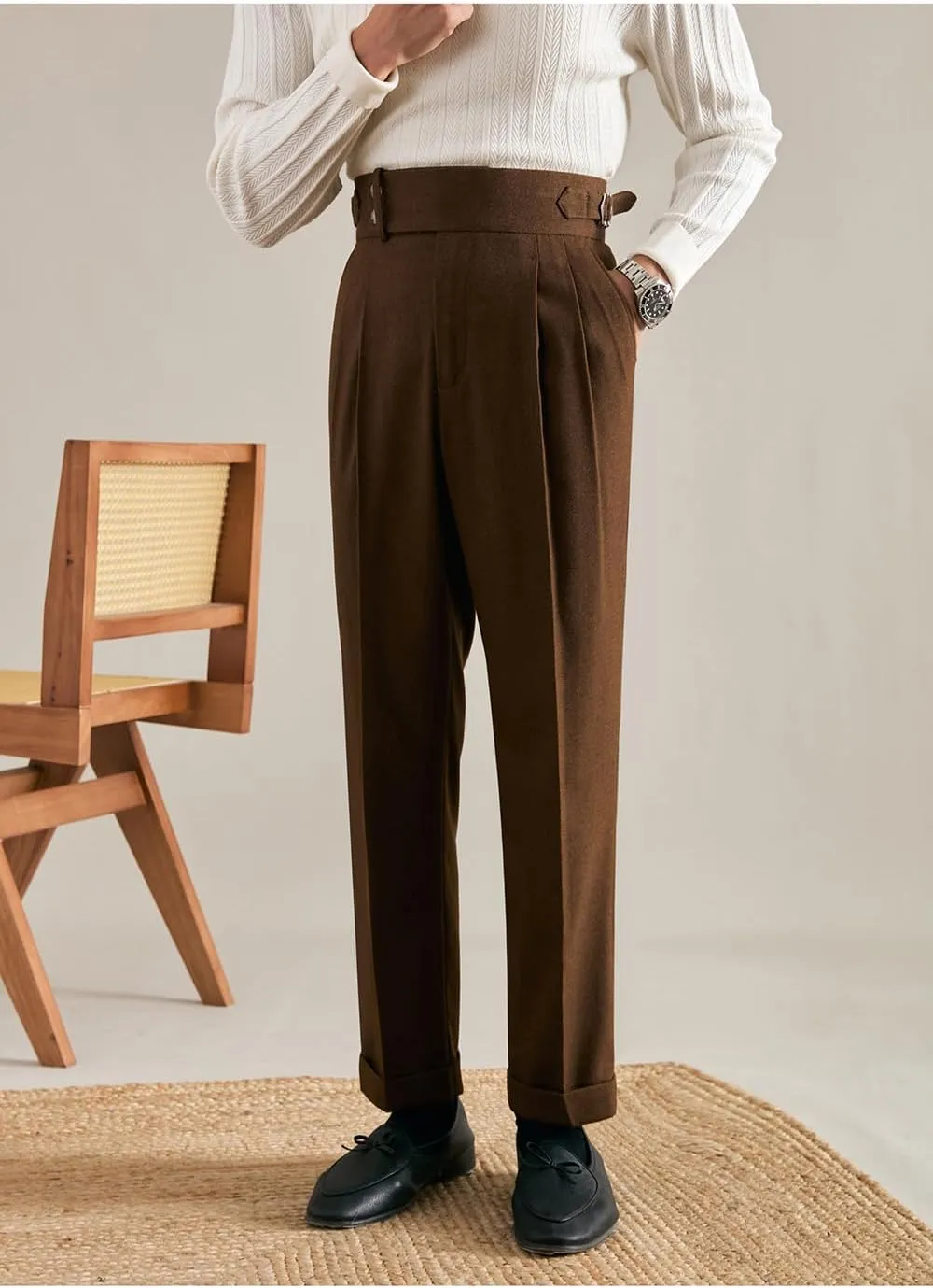 Mens Pants Classic Gurkha Lightweight Flat Front Pants Casual Work Trousers