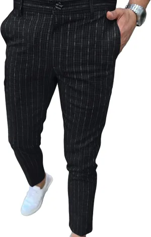 Men's Plaid Casual Dress Pants Stripe Printed Chino Pencil Trousers Slim Fit Stretch Flat Front Skinny Pant