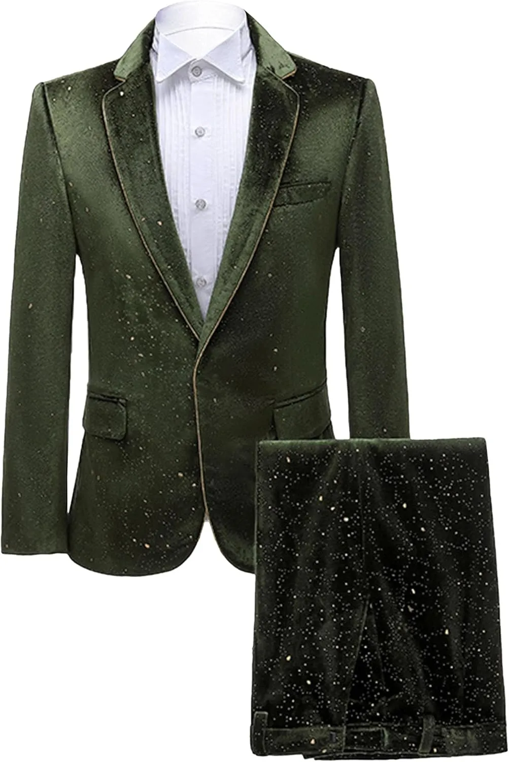Mens Print Velvet Blazer Suit Set 2 Piece One Button Slim Tuxedo Suit Wedding Banquet Prom Suit Jacket Pants