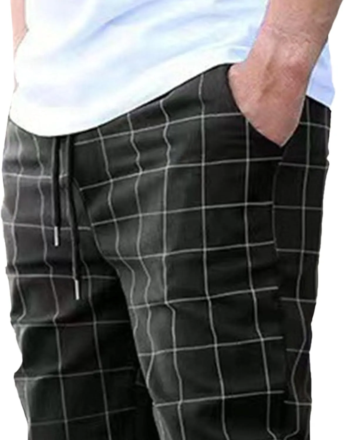 Men's Regular Plaid Slim Fit Trousers Fashion Casual Feet Suit Pants Casual Ankle Length Pencil Pants