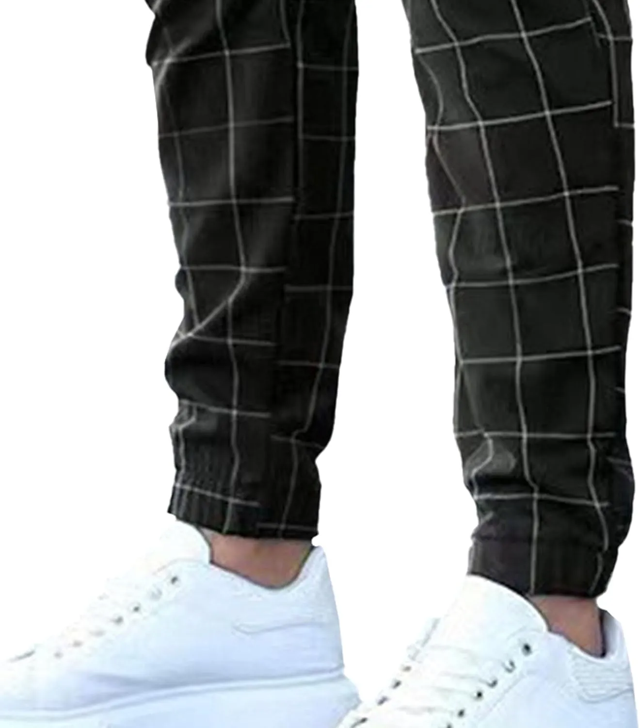 Men's Regular Plaid Slim Fit Trousers Fashion Casual Feet Suit Pants Casual Ankle Length Pencil Pants