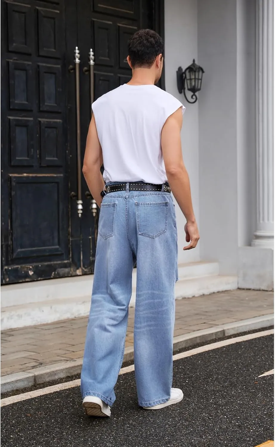 Men's Ripped Baggy Jeans Hip Hop Loose Fit Distressed Denim Pants Wide Leg Streetwear Trousers