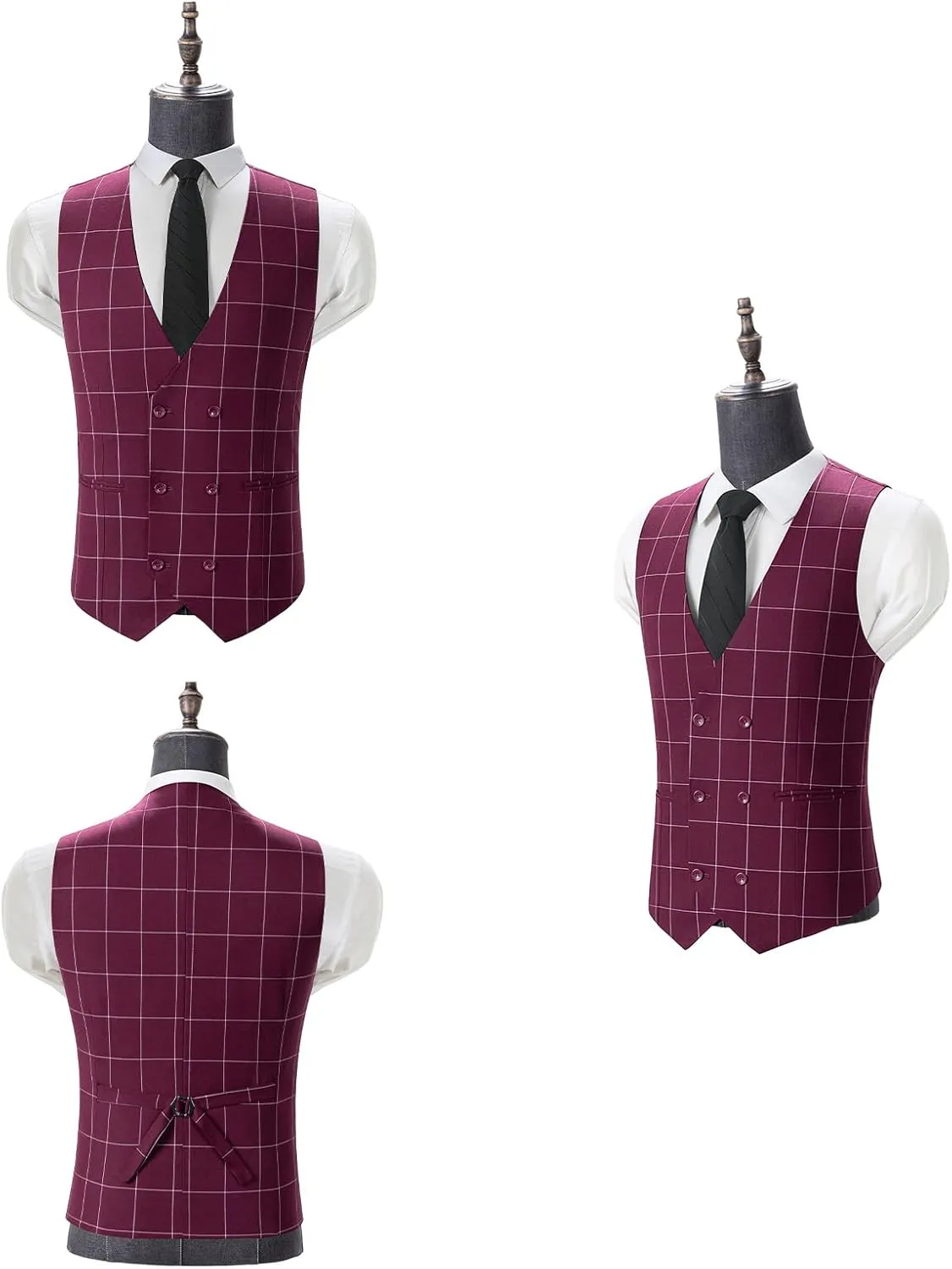 Men's Slim Fit 3 Piece Plaid Suit Set,Business Formal Attire Solid Blazer Jacket Vest Pants