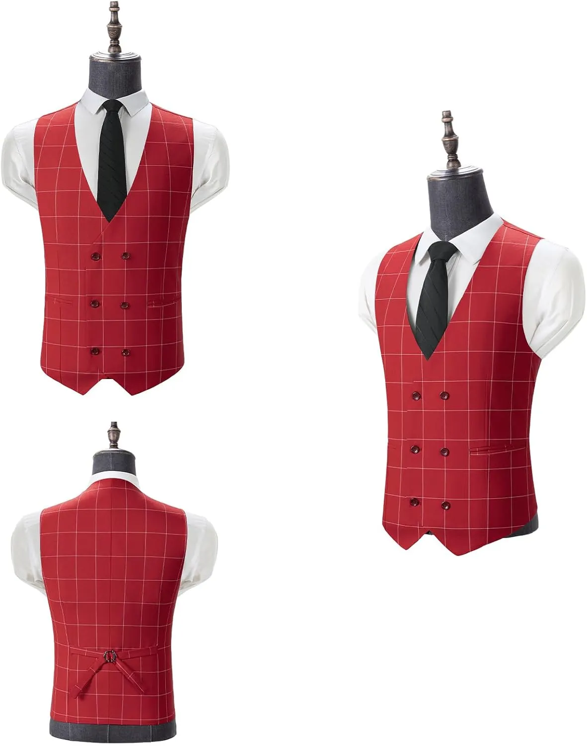 Men's Slim Fit 3 Piece Plaid Suit Set,Business Formal Attire Solid Blazer Jacket Vest Pants