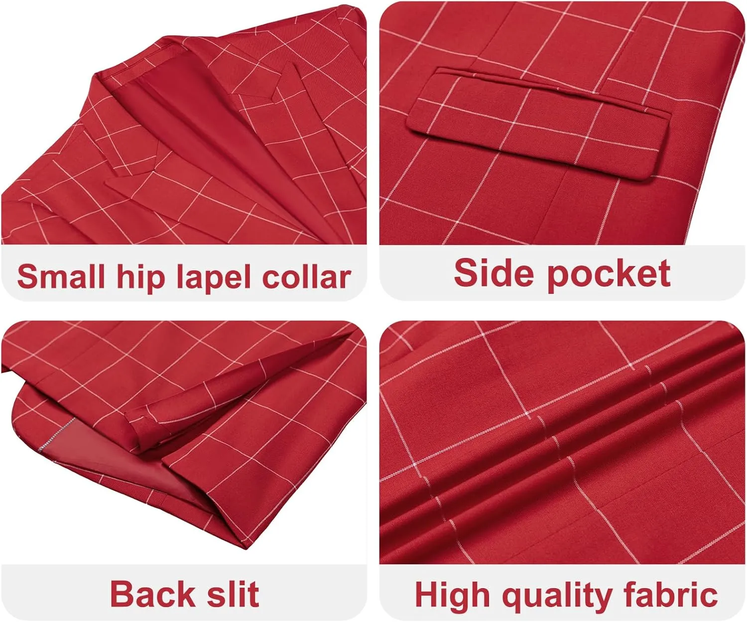 Men's Slim Fit 3 Piece Plaid Suit Set,Business Formal Attire Solid Blazer Jacket Vest Pants