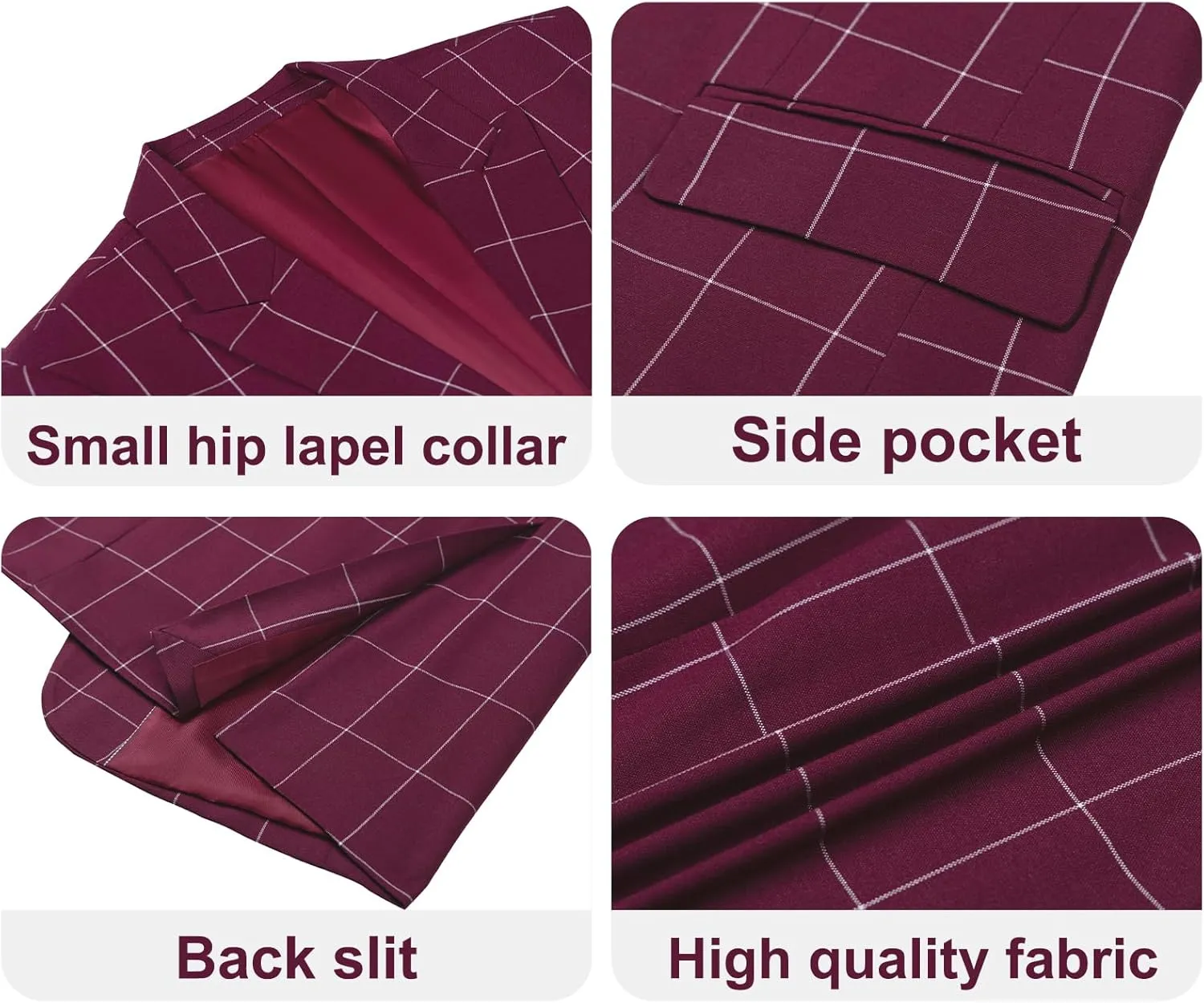 Men's Slim Fit 3 Piece Plaid Suit Set,Business Formal Attire Solid Blazer Jacket Vest Pants