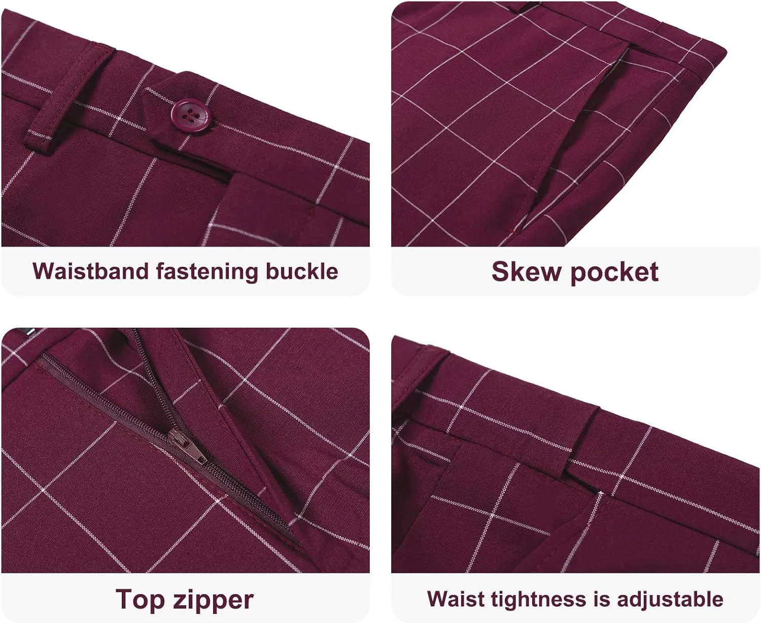 Men's Slim Fit 3 Piece Plaid Suit Set,Business Formal Attire Solid Blazer Jacket Vest Pants