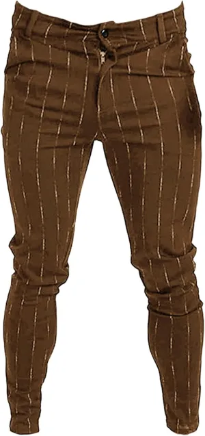 Men's Stripe Printed Dress Pants Skinny Stretch Chino Pencil Trousers Classic Slim Flat Front Golf Long Pants