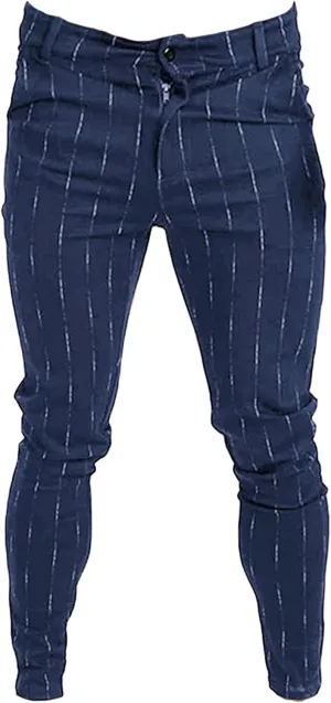 Men's Stripe Printed Dress Pants Skinny Stretch Chino Pencil Trousers Classic Slim Flat Front Golf Long Pants