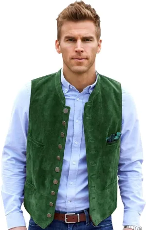 Men's Suede Leather Vest Casual Western Cowboy Jacket Wedding Waistcoat