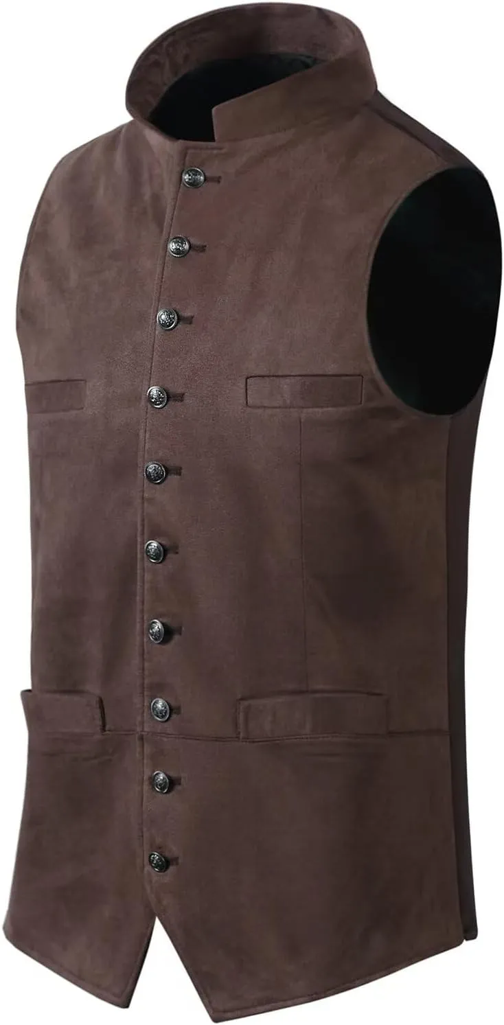 Men's Suede Leather Vest Casual Western Cowboy Jacket Wedding Waistcoat
