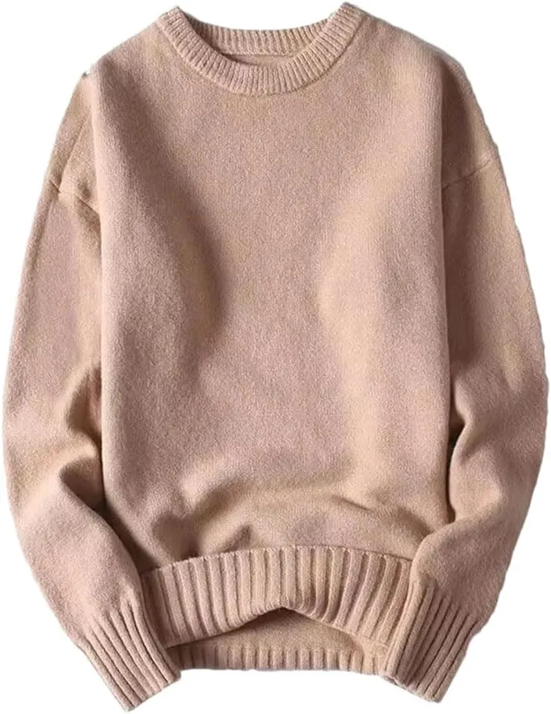 Men`S Sweater Autumn Winter Solid O-Neck Warm Thickened Pullovers Knitwear Sweater Undershirt