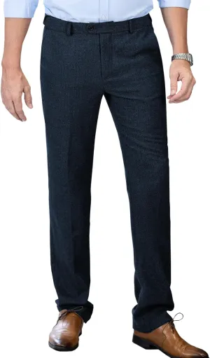 Men's Tweed Pants Herringbone Thick Wool Pleated Front Dress Suit Vintage Trousers