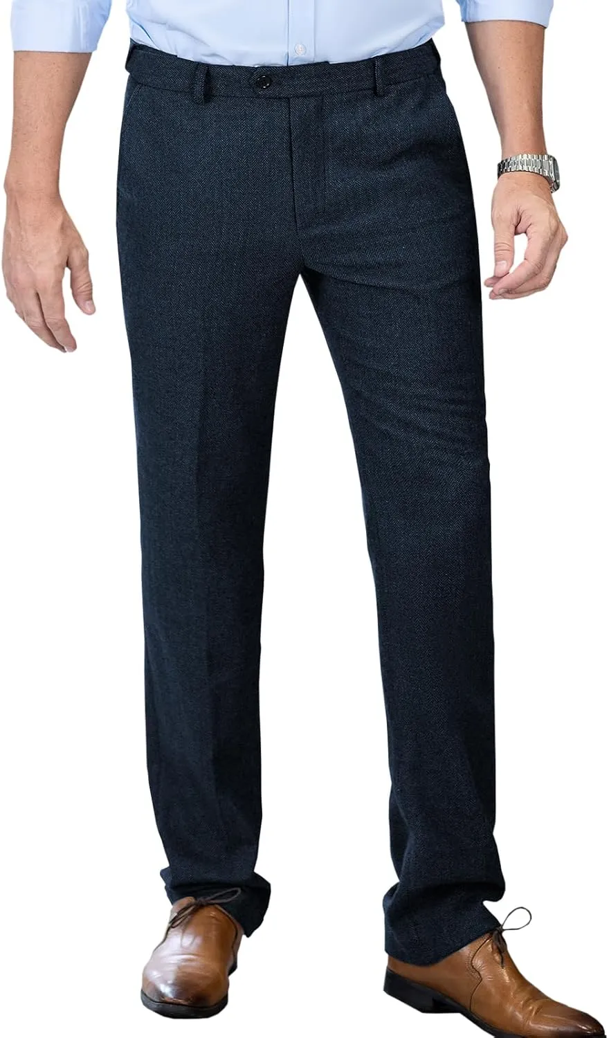 Men's Tweed Pants Herringbone Thick Wool Pleated Front Dress Suit Vintage Trousers