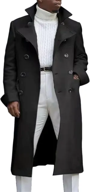 Mens White Trench Long Coat Men Woolen Windbreaker Overcoat Double Breasted Winter Long Trench Peacoat Size S M L XL 2XL 3XL