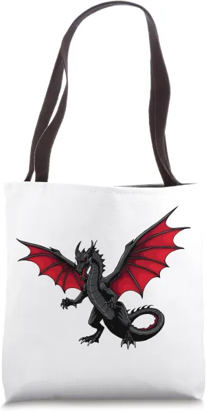 Mighty Cool Black Dragon with Red Wings Tote Bag