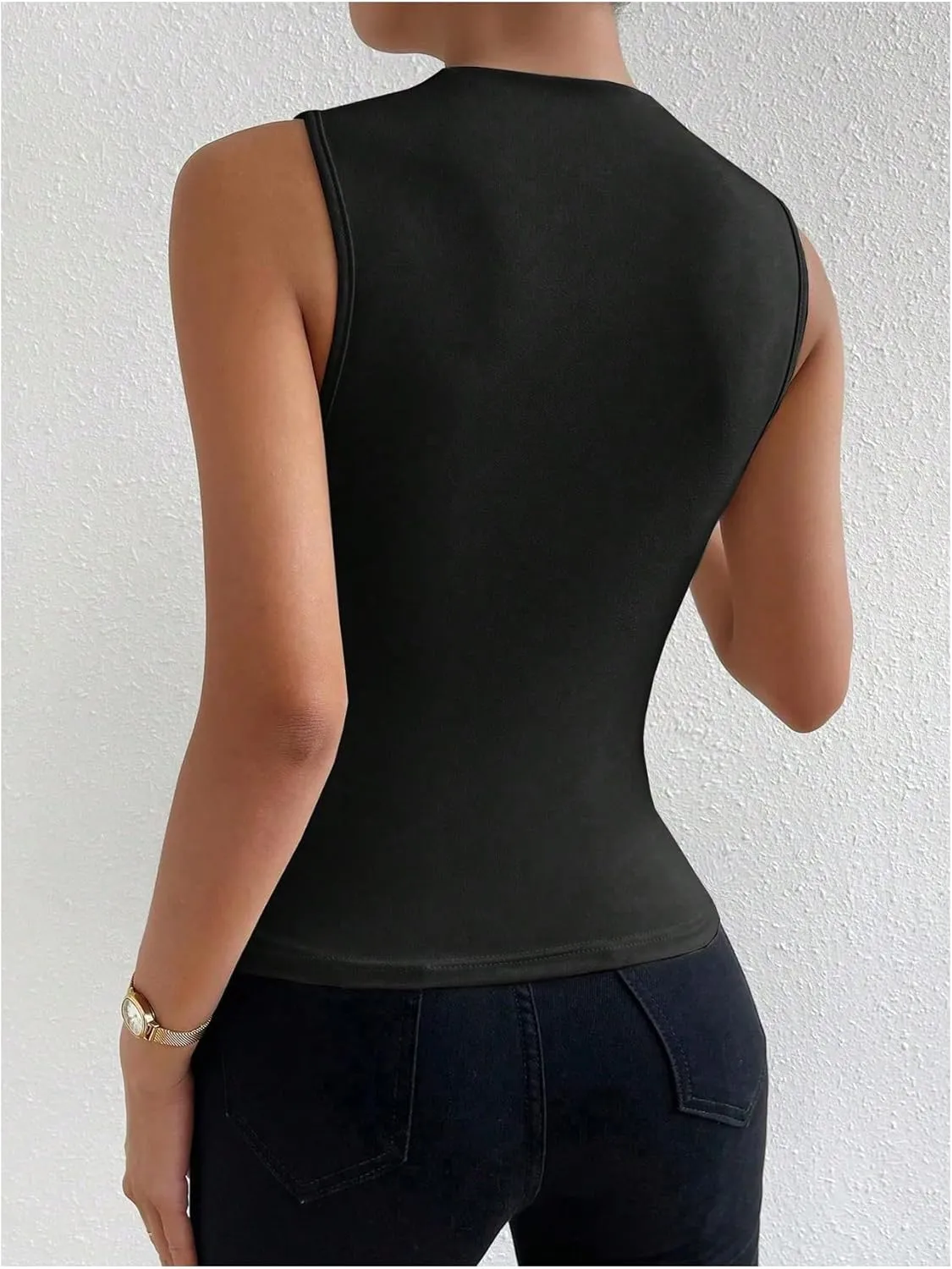 Milumia Women's Metallic Textured Ruched Mock Neck Tank Top Sleeveless Slim Fit Work Shirt Tops