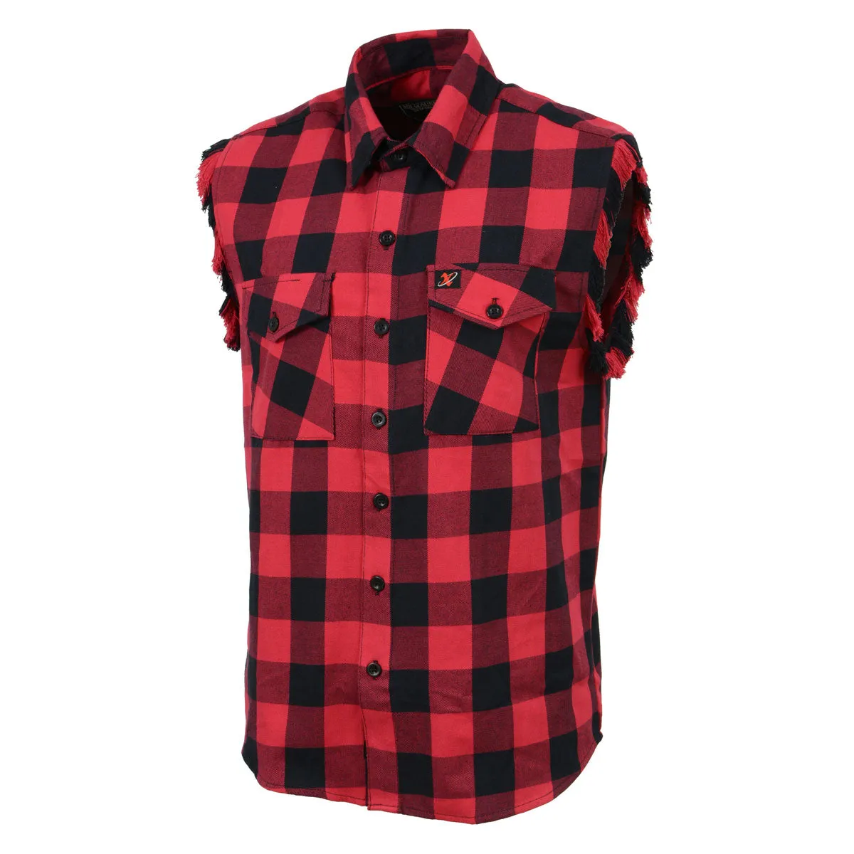 Milwaukee Leather MNG11692 Mens Black and Red Cut Off Flannel Shirt