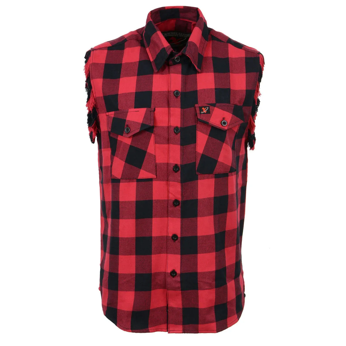 Milwaukee Leather MNG11692 Mens Black and Red Cut Off Flannel Shirt