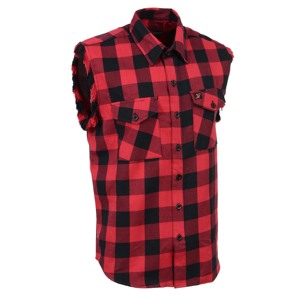 Milwaukee Leather MNG11692 Mens Black and Red Cut Off Flannel Shirt