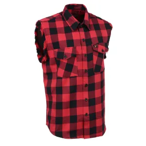Milwaukee Leather MNG11692 Mens Black and Red Cut Off Flannel Shirt