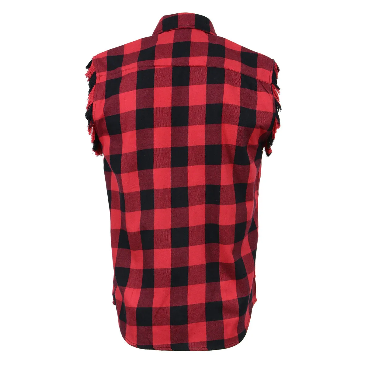Milwaukee Leather MNG11692 Mens Black and Red Cut Off Flannel Shirt
