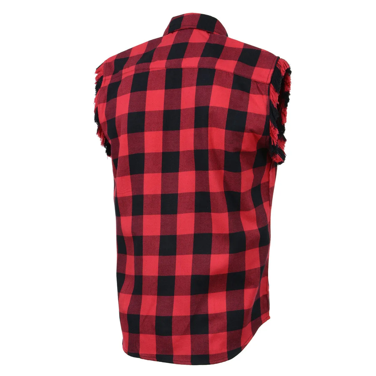 Milwaukee Leather MNG11692 Mens Black and Red Cut Off Flannel Shirt