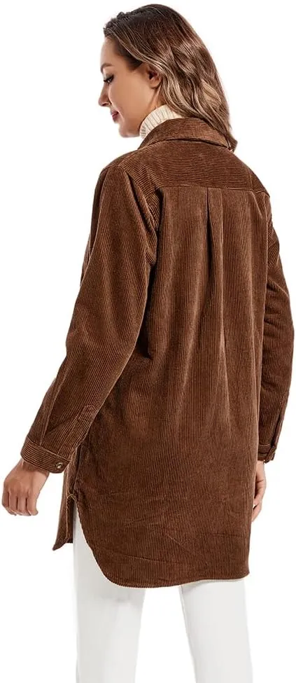 Minibee Women's Corduroy Shirt Coats Long Sleeve Button Down Blouses Tops with Pockets