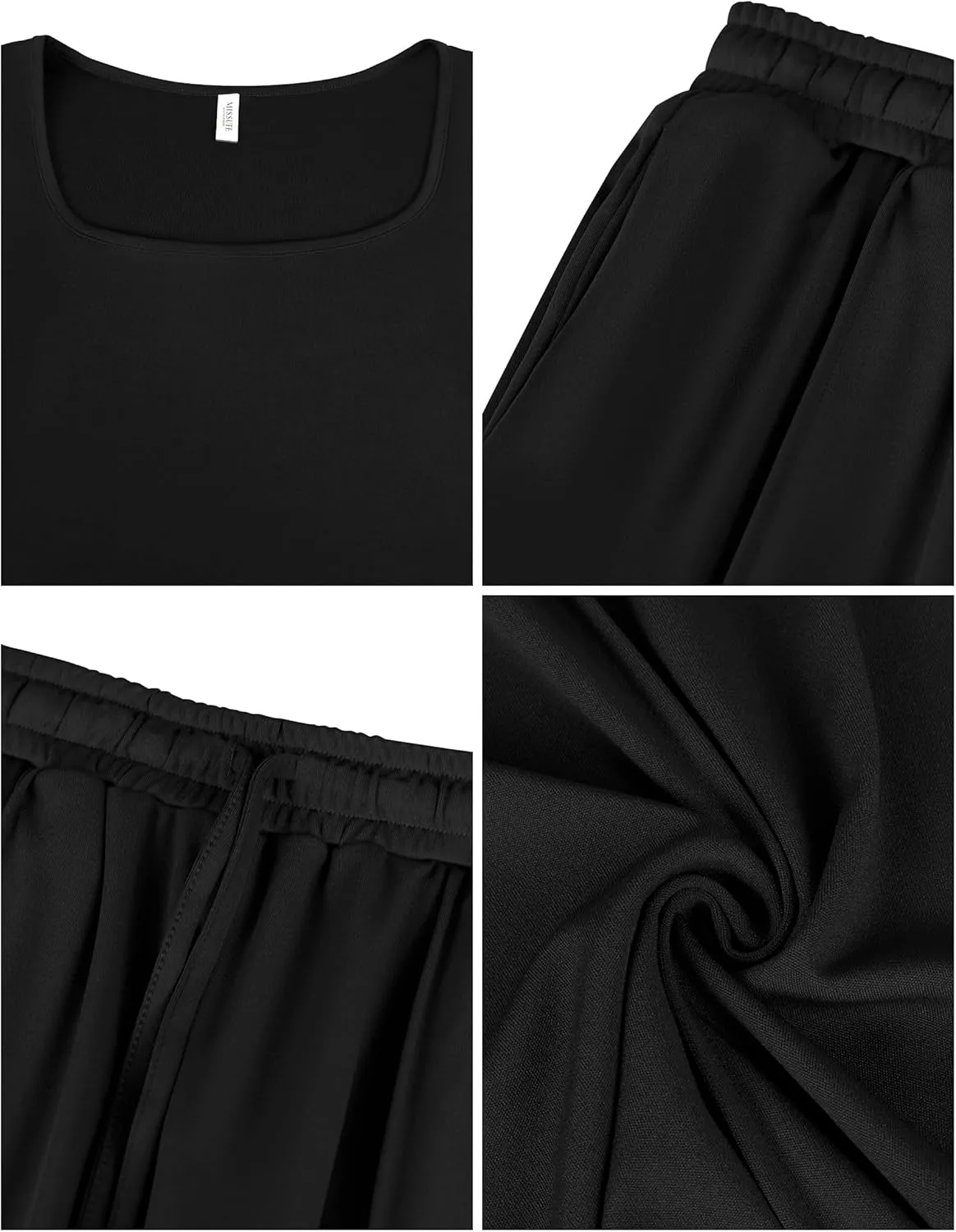 Missufe Women's 2 Piece Outfits Short Sleeve Crop Top and Wide Leg Pants Summer Lounge Set with Pockets