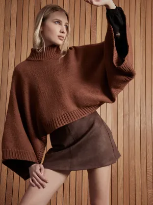 Mix Mock Neck Cape Sweater