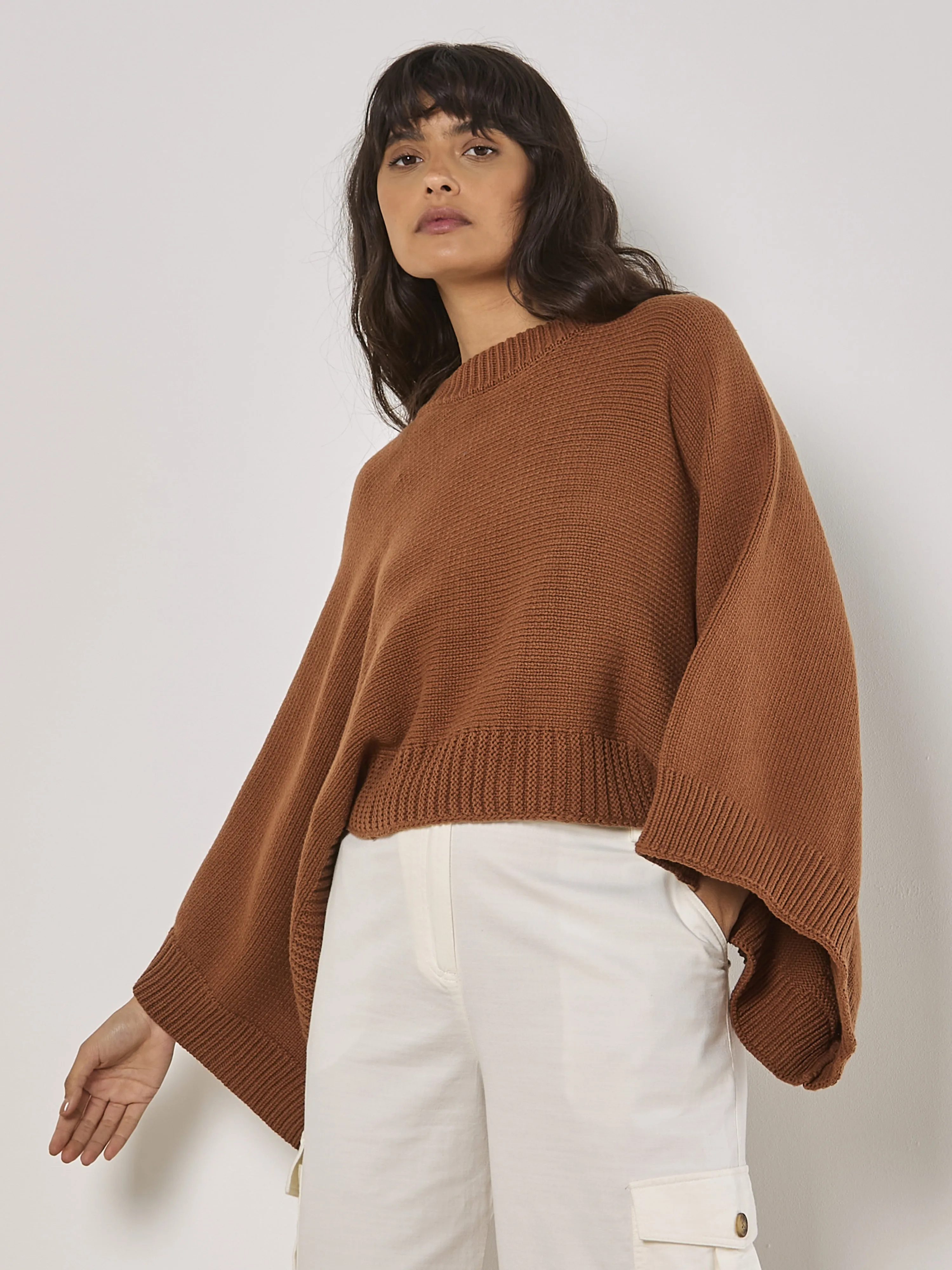 Mix Mock Neck Cape Sweater