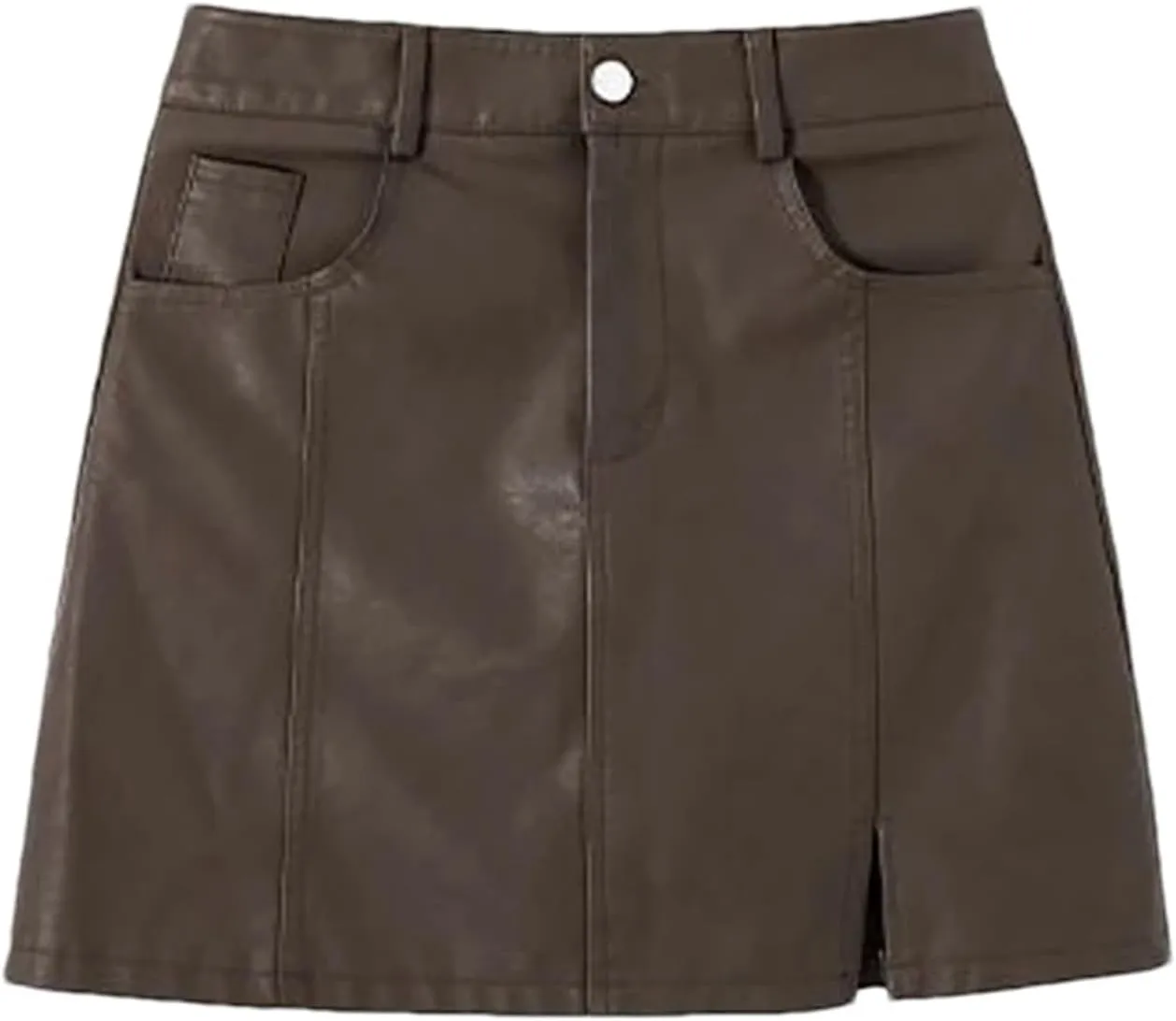 Mnjyihy Women Black PU Leather Skirt Brown High Waist A-Linesexy Slim Mini Pencil Skirts