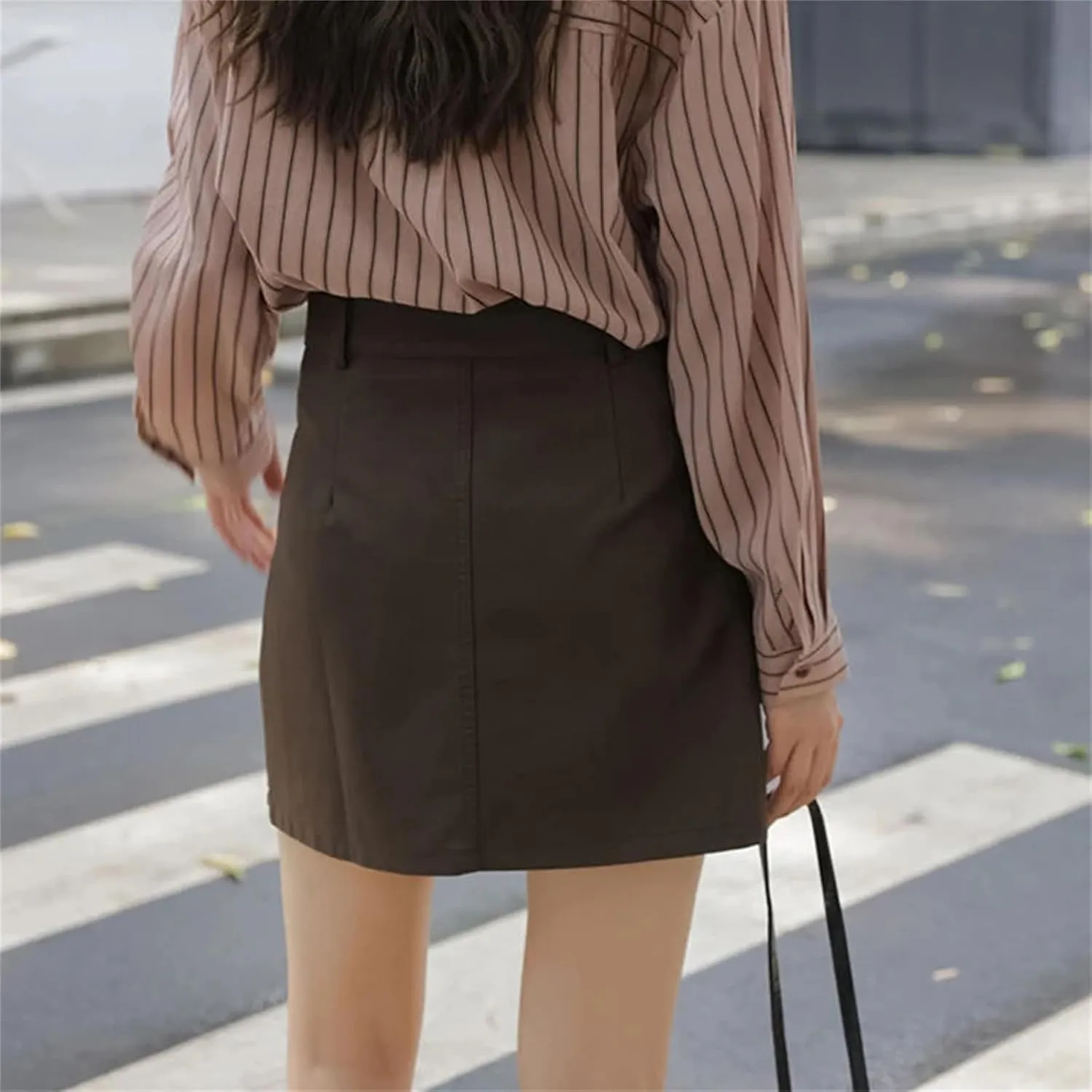 Mnjyihy Women Black PU Leather Skirt Brown High Waist A-Linesexy Slim Mini Pencil Skirts