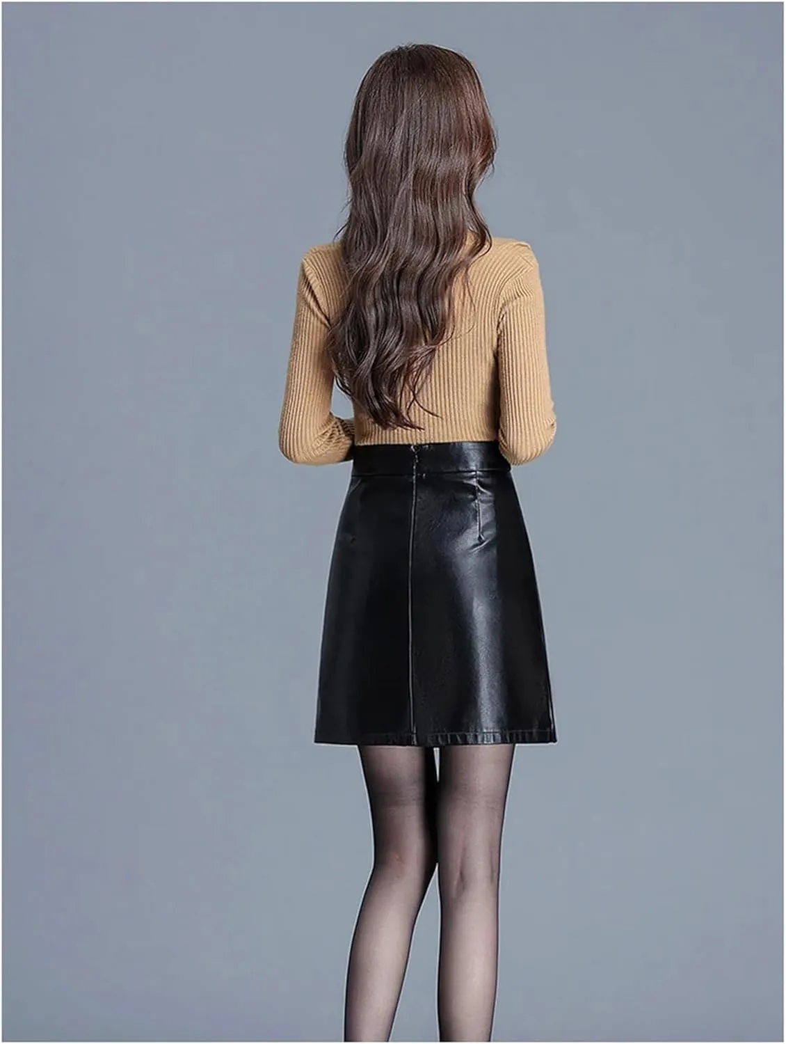 Mnjyihy Women PU Leather Sexy Skirt Black Short High Waisted Side Slit Bodycon Pencil Skirt Boot Skirt