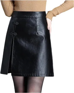 Mnjyihy Women PU Leather Sexy Skirt Black Short High Waisted Side Slit Bodycon Pencil Skirt Boot Skirt